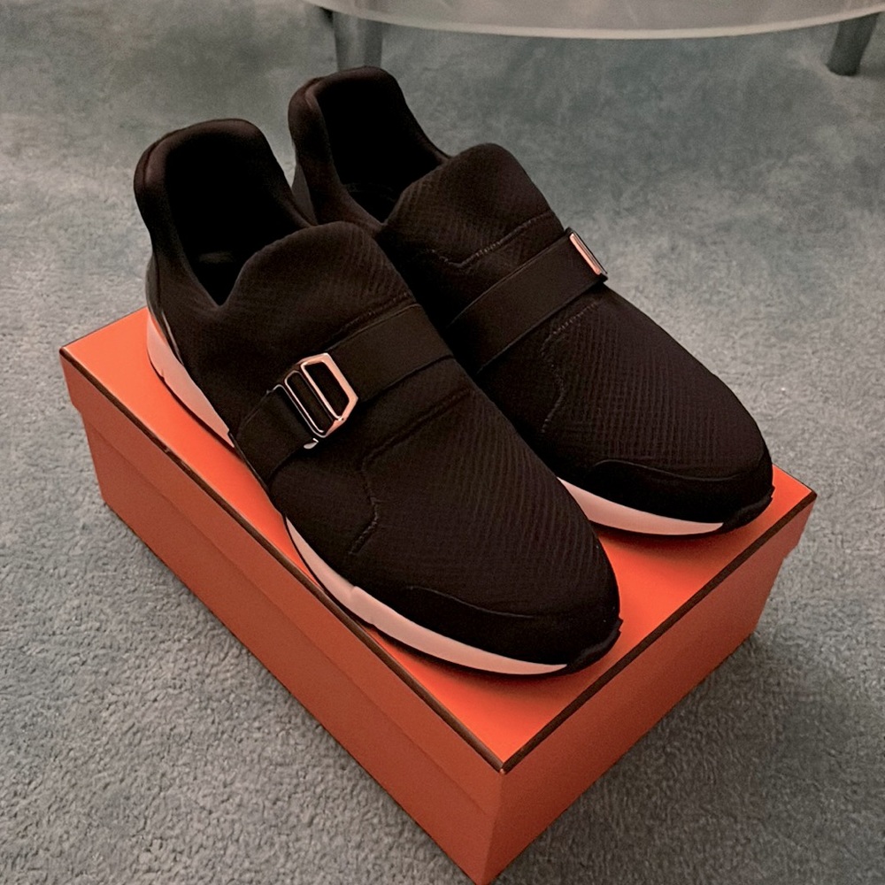Hermes Run Calfskin Canvas Sneakers